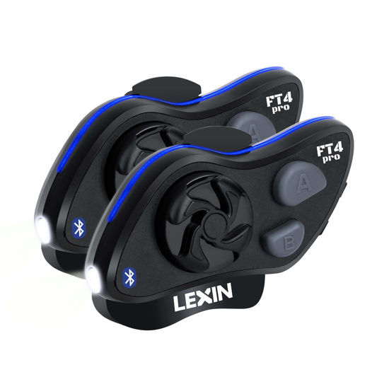 Picture of LEXIN 2pcs LX-FT4 Pro 4-Way Motorcycle Bluetooth Headset Featuring Integrated Headlamp with SoS Mode, Amazing Audio, Helmet Intercom Communication System with Type-C Quick Charge for Snowmobile/ATV