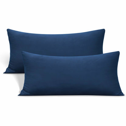 Picture of Stretch Toddler Pillowcases - Jersey Knit Travel Pillow Cases to Fit Pillows Sized 12x16, 13x18 or 14x20, Ultra Soft Envelope Closure Small Pillowcases Set of 2, Navy