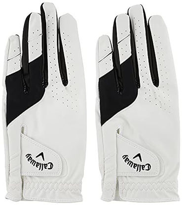 Picture of Callaway Golf Men's Weather Spann Premium Synthetic Golf Glove, 2 Pack, Worn on Left Hand, Cadet Medium/Large , White