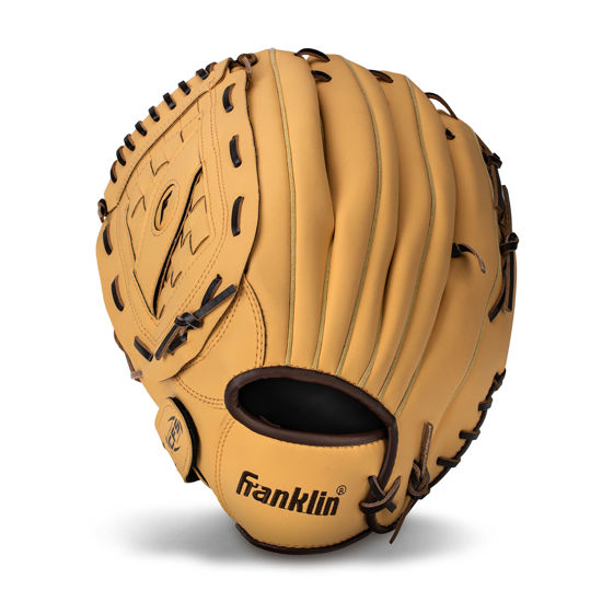 Picture of Franklin Sports Baseball + Softball Glove - Field Master Baseball + Softball Mitt - Adult + Youth Glove - Men's + Women's Baseball + Softball Gloves - Left Hand Throw - 14" - Camel Brown