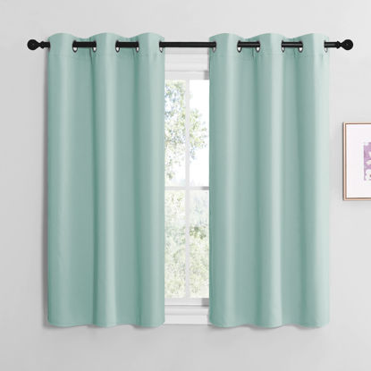 Picture of NICETOWN Aqua Blue Room Darkening Curtains for Kitchen, Window Treatment Thermal Insulated Solid Grommet Room Darkening Curtains/Drapes for Bedroom (Set of 2, 42 inches Wide by 50 inches Long)