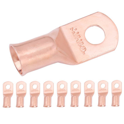 Picture of SELTERM 10pcs 3/0 AWG - 3/8" Stud - Battery Lugs, Heavy Duty Wire Lugs, Ring Terminals, Battery Cable Ends,000 Gauge Terminals, UL Bare Copper Eyelets Electrical Battery Terminal Connectors