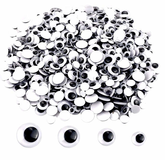 Picture of UPINS 300 Pcs Black Wiggle Googly Eyes with Self-Adhesive, 6mm 8mm 10 mm 12mm Mixed Packaging