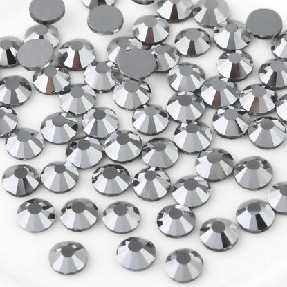 Picture of beadsland Flat Back Crystal Rhinestones Round Gems for Nail Art and Craft Glue Fix, Silver Hematite (2.9-3.0mm) SS12/1440pcs