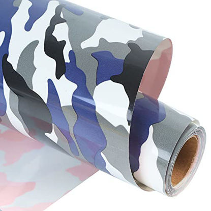 Picture of guangyintong Camouflage Blue HTV 12in X 8ft Heat Transfer Vinyl Roll Pattern HTV Iron on (Camo Blue 8ft)