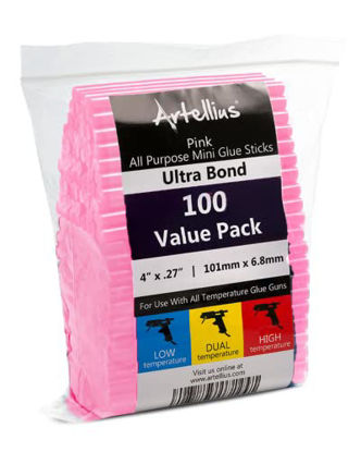 Picture of Artellius - Pink Hot Glue Sticks 4" x.27" (100 Bulk Pack) - Ultra Bond Hot Melt Adhesive Mini Glue Sticks for All Temperature Glue Guns