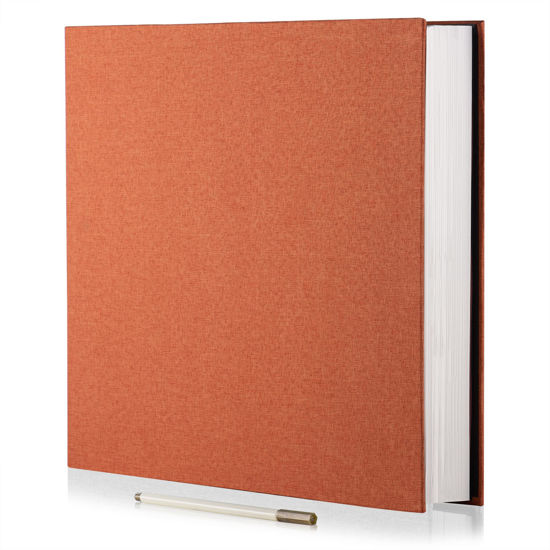 Picture of Large Photo Album Self Adhesive 4x6 5x7 6x8 8x10 Pictures Scrapbook Magnetic Album DIY Scrap Book 60 Sticky Pages Linen Cover DIY Photo Album with A Metallic Pen and DIY Accessories(Orange), 11"x10.8"60 Pages