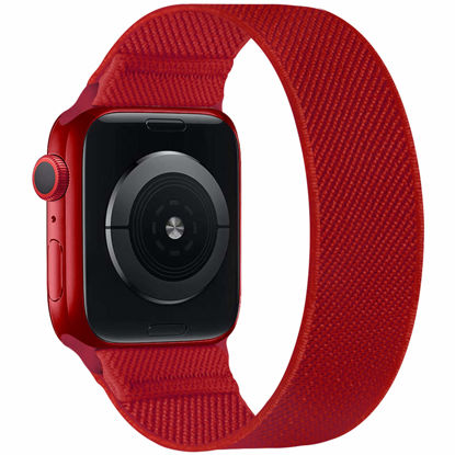 Picture of ENJINER Stretchy Nylon Solo Loop Bands Compatible with Apple Watch 38mm 40mm 41mm 42mm 44mm 45mm 49mm Ultra iWatch Series 8 7 SE 6 5 4 3 2 1 Strap, Sport Elastic Braided Women Men No Buckles Clasps Replacement Wristband, Red 38/40/41mm M