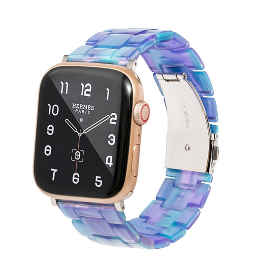 Picture of HOPO Compatible With Apple Watch Band 38mm 40mm 42mm 44mm Thin Light Resin Strap Bracelet With Stainless Steel Buckle Replacement For iWatch Series 8 7 6 5 4 3 2 1 SE (Phantom Blue/Silver,38/40/41mm)