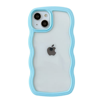 Picture of Caseative Cute Curly Wave Frame Shape Shockproof Soft Compatible with iPhone Case (Blue,iPhone 13 Pro)