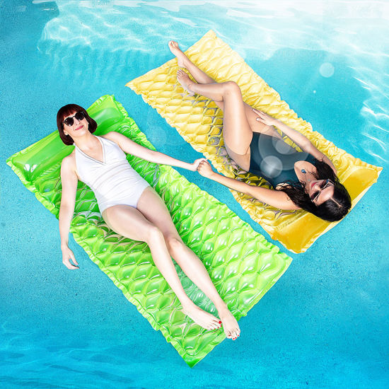 Picture of Sloosh Pocket Inflatable Floating Mat Swimming Pool Mattress Pool Mat Float Raft Lounge 2 Pieces(Green,Yellow)