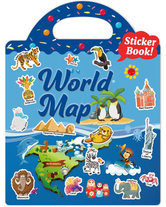 Picture of Benresive Reusable Sticker Books for Kids 2-4, Fun Sticker Books for Toddlers 1-3, Toddler Stickers Age 2-4, 31 Pcs Cute Waterproof Stickers for Teens Girls Boys, Birthday Gifts for Age 2 and Up - World Map Sticker