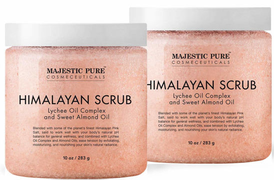 Picture of Majestic Pure Himalayan Salt Body Scrub with Lychee Oil, Exfoliating Salt Scrub to Exfoliate & Moisturize Skin, Deep Cleansing - 10 oz (Pack of 2)