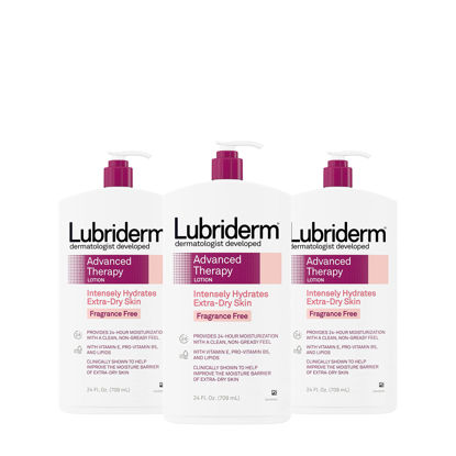 Picture of Lubriderm Advanced Therapy Fragrance-Free Moisturizing Lotion with Vitamins E and Pro-Vitamin B5, Intense Hydration for Extra Dry Skin, Non-Greasy Formula, Pack of Three, 3 x 24 fl. oz