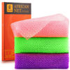 Picture of UJFQBH 3 Pieces African Bath Sponge African Net Long Net Bath Sponge Exfoliating Shower Body Scrubber Back Scrubber Skin Smoother,Great for Daily Use (Purple， Pink，Green)