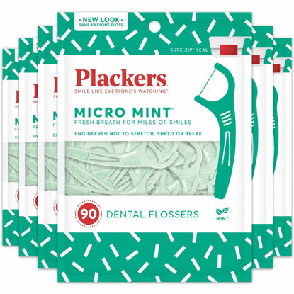 Picture of Plackers Micro Mint Dental Floss Picks, 90 Count, Pack of 6, Green