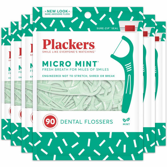 Picture of Plackers Micro Mint Dental Floss Picks, 90 Count, Pack of 6, Green