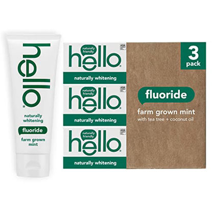 Picture of Hello Naturally Whitening Fluoride Toothpaste, Natural Peppermint Flavor and Tea Tree Oil, Peroxide Free, Gluten Free, SLS Free, 3 Pack, 4.7 OZ Tubes