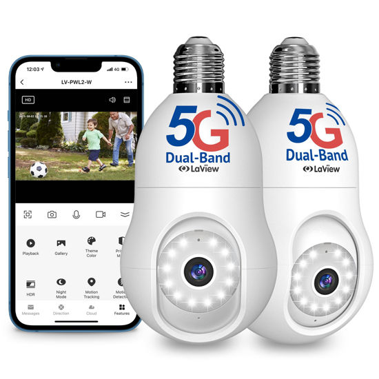 LaView 4MP Bulb Security Camera 5G& 2.4GHz WiFi, 360°2K Security Cameras  Wireless Outdoor Indoor Full Color Day and Night, Motion Detection, Audible