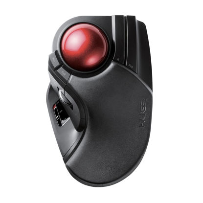 Picture of ELECOM HUGE Trackball Mouse, 2.4GHz Wireless, Finger Control, 8-Button Function, Precision Optical Gaming Sensor, Palm Rest Attached, Smooth Red Ball, Windows11, macOS (M-HT1DRBK)