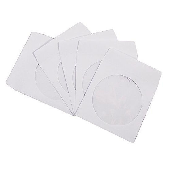 Picture of 100 Pack Maxtek Premium Thick White Paper CD DVD Sleeves Envelope with Window Cut Out and Flap, 100g