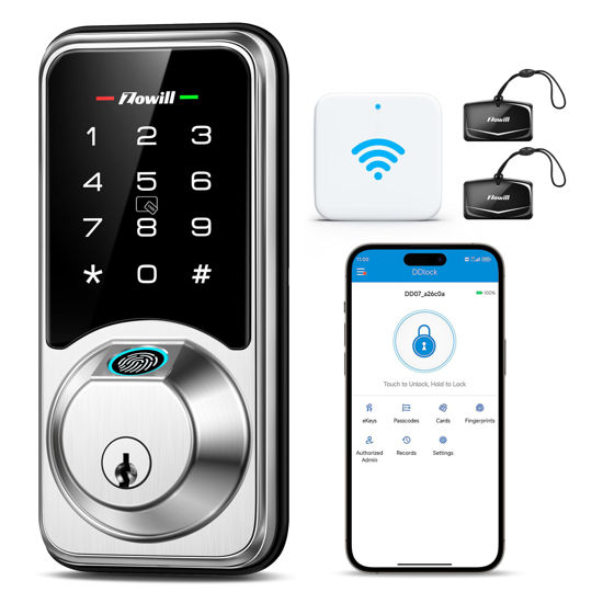 Picture of WiFi Smart Lock, Zowill DK07G Fingerprint Door Lock with APP & Voice Control, 7-in-1 Smart Door Lock for Front Door, Touchscreen Keyless Entry Door Lock, Work with Alexa, Ekey Sharing, Auto Lock