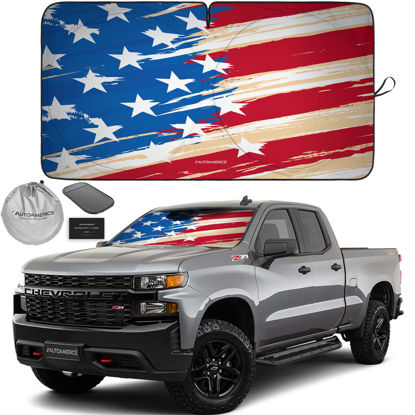 Picture of Autoamerics 1-Piece Windshield Sun Shade USA Art Flag - 1 American Design - Foldable Car Front Window Sunshade for Most Sedans SUV Truck - Blocks Max UV Rays and Keeps Your Vehicle Cool - Large