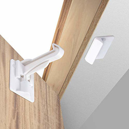 Picture of Upgraded Invisible Baby Proofing Cabinet Latch Locks (10 Pack) - No Drilling or Tools Required for Installation, Works with Most Cabinets and Drawers, Works with Countertop Overhangs, Highly Secure