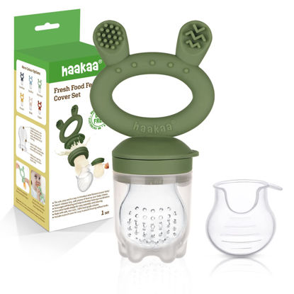 Picture of Haakaa Baby Fruit Food Feeder Pacifier | Milk Frozen Set | Silicone Feeder and Teether for Infant Safely Self Feeding, BPA Free Teething Relief Toy (Olive Green)