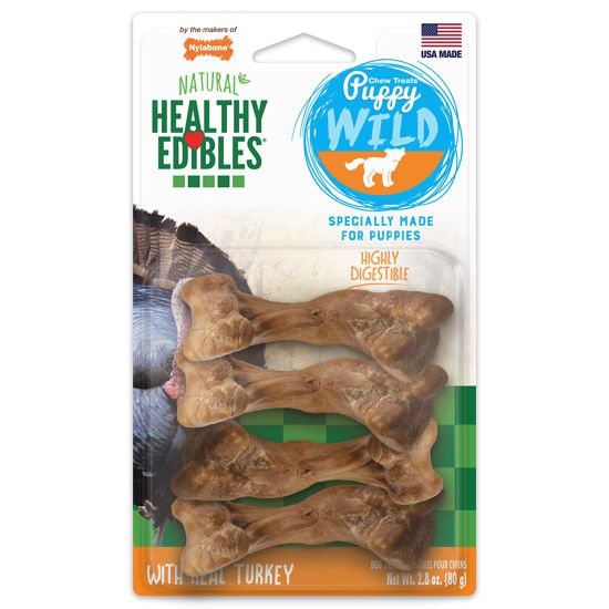 Picture of Nylabone Healthy Edibles WILD Puppy Natural Long Lasting Turkey Dog Chew Treats Puppy Wild Bone Small/Regular (1 Pack)