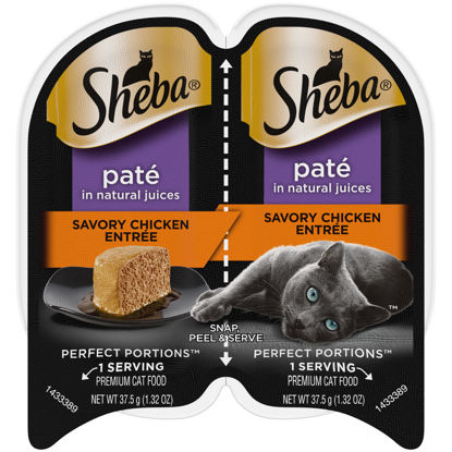 Picture of SHEBA PERFECT PORTIONS Paté Adult Wet Cat Food Trays (24 Count, 48 Servings), Savory Chicken Entrée, Easy Peel Twin-Pack Trays