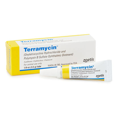 Picture of Terramycin Antibiotic Ointment for Eye Infection Treatment in Dogs, Cats, Cattle, Horses, and Sheep, 0.125oz Tube