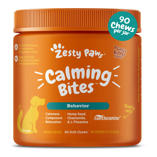 Picture of Zesty Paws Calming Chews for Dogs - Composure & Relaxation for Everyday Stress & Separation - with Ashwagandha, Organic Chamomile, L-Theanine & L-Tryptophan - Peanut Butter - 90 Count