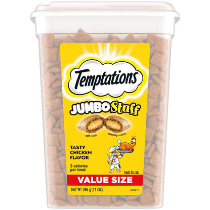 Picture of TEMPTATIONS Jumbo Stuff Crunchy and Soft Cat Treats, Tasty Chicken Flavor, 14 oz. Tub