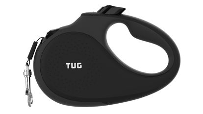 Picture of TUG Tiny 360° Tangle-Free Retractable Dog Leash with Anti-Slip Handle | 10 ft Nylon Tape | One-Handed Brake, Pause, Lock (Black/Grey)