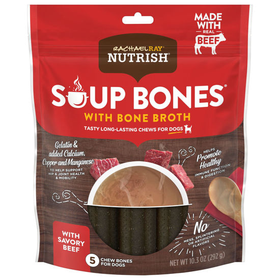 Picture of Rachael Ray Nutrish Soup Bones with Bone Broth Dog Chews with Savory Beef, 5 Bones (Pack of 6)