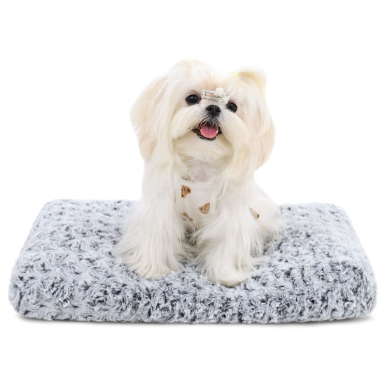 Picture of Washable Dog Bed Deluxe Plush Dog Crate Beds Fulffy Comfy Kennel Pad Anti-Slip Pet Sleeping Mat for Large, Jumbo, Medium, Small Dogs Breeds, 17" x 12", Gray