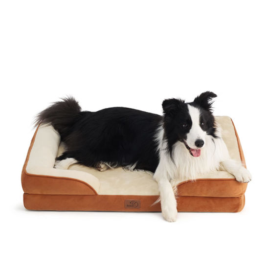 Picture of Bedsure Large Orthopedic Dog Bed for Large Dogs - Big Waterproof Dog Bed Large, Foam Sofa with Removable Washable Cover, Waterproof Lining and Nonskid Bottom Couch, Pet Bed, Caramel