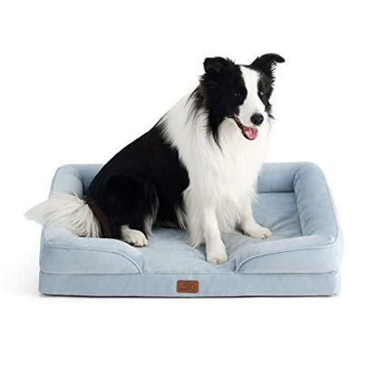 Picture of Bedsure Large Orthopedic Dog Bed for Large Dogs - Big Waterproof Dog Bed Large, Foam Sofa with Removable Washable Cover, Waterproof Lining and Nonskid Bottom Couch, Pet Bed, Light Blue