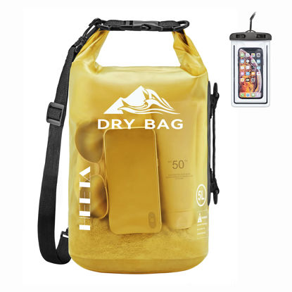 Picture of HEETA Waterproof Dry Bag for Women Men, Roll Top Lightweight Dry Storage Bag Backpack with Phone Case for Travel, Swimming, Boating, Kayaking, Camping and Beach, Transparent Yellow 40L