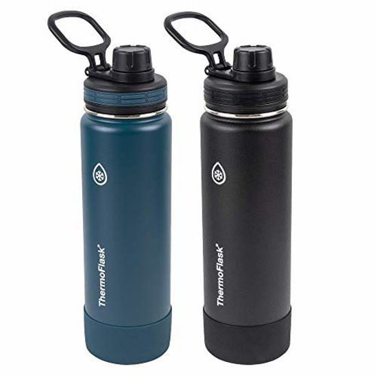 Picture of ThermoFlask Double Wall Vacuum Insulated Stainless Steel 2-Pack of Water Bottles, 24 Ounce, Mayan Blue/Black