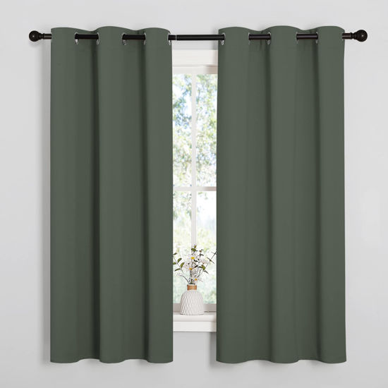 Picture of NICETOWN Blackout Curtain Panels, Home Decoration Thermal Insulated Solid Grommet Blackout Drape for Dining Room (Dark Mallard, 1 Pair, 42 by 63-Inch)