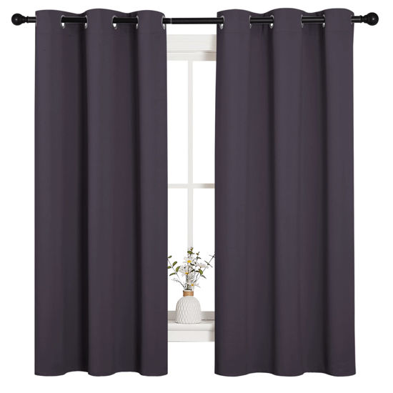 Picture of NICETOWN Small Window Blackout Curtains, Home Decoration Thermal Insulated Solid Ring Top Blackout Curtains/Drapes for Bedroom(Greyish Purple, Set of 2, 42 x 63 Inch)