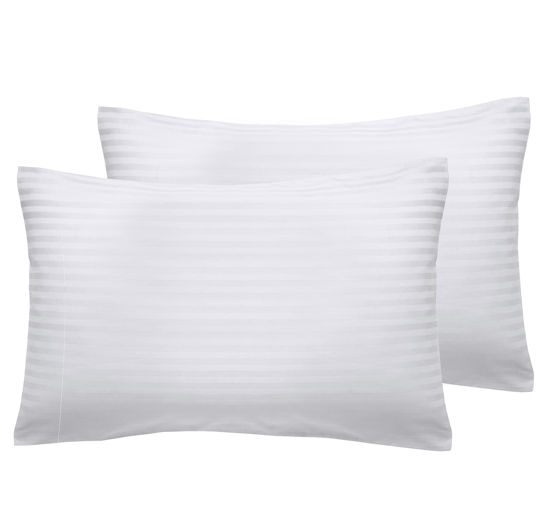 Picture of Soft 100% Cotton King Size Pillowcases, Set of 2, 400 Thread Count, Smooth Sateen Weave, Stripe Pillow Cases for King Size Pillows (Bright White - Stripe)