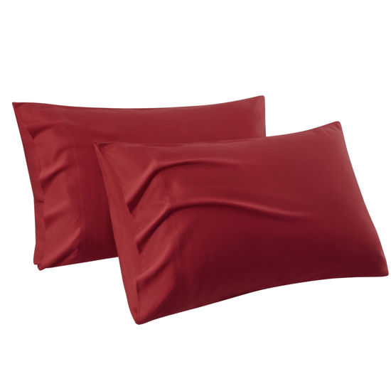 Picture of Bedsure Cooling Pillow Cases Standard Size - Red Rayon Derived from Bamboo Pillowcase, Soft & Breathable Pillow Covers with Envelope Closure for Kids, Gift for Hot Sleepers in Summer, 20x26 Inches