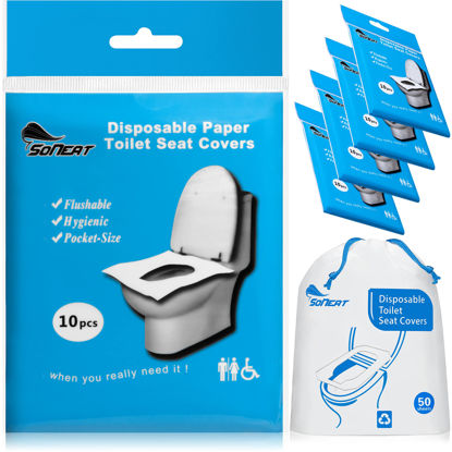 Picture of SoNeat Disposable Toilet Seat Covers - 50 CT of XL Thick Flushable Toilet Seat Covers Disposable for Portable Travel Potty Public Restrooms Paper Toilet Seat Cover Kids Adult Toilet Cover