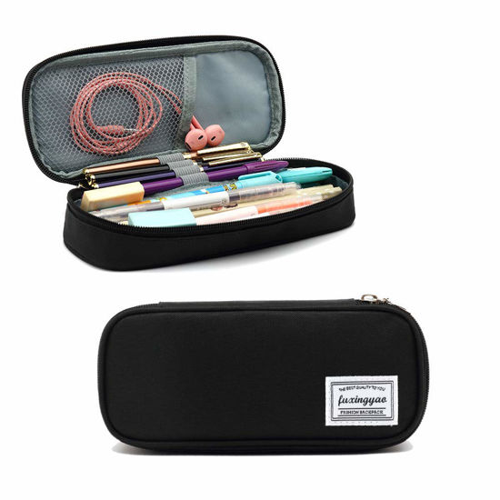 Picture of FUXINGYAO Pencil Case, Multi- Slot Pencil Pouch, Portable Pencil Bag, Pen Case for& Office(Black)