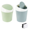 Picture of SITAKE 2 Pcs Plastic Mini Wastebasket Trash Can with 120 Trash Bags, Tiny Desktop Waste Garbage Bin with Swing Lid for Home, Office, Kitchen, Vanity Tabletop, Bedroom, Bathroom (Blue + Green)