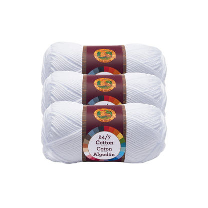 Picture of Lion Brand 24/7 Cotton Yarn, Yarn for Knitting, Crocheting, and Crafts, White, 3 Pack