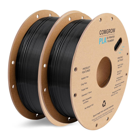 Picture of PLA 3D Printer Filament, 3D Printer PLA Filament 1.75mm, Dimensional Accuracy +/- 0.02 mm, 2 Rolls of 1KG Spool PLA Black